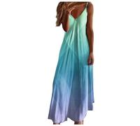 Tobysper Maxi abito da donna lungo, maxi abito con spalline, con sfumatura di colore, abito estivo con scollo a V, camicetta, abito da spiaggia, senza maniche, lungo fino a terra, abito per il tempo