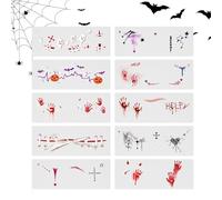 TocaFeank Adesivi per il trucco Halloween,Adesivi per il viso per il trucco di Halloween - Adesivi cosplay di Halloween con motivo a sangue | 10 adesivi di Halloween per adulti, trucco di Halloween,