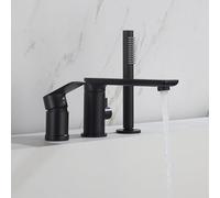 Tocca del mixer da bagno moderno con doccia a cascata vano da bagno set di rubinetti a 360 ° in ottone caldo o freddo a 3 fori miscelatore doccia tocco di rubinetti con doccia nera LWX