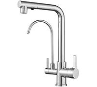 Tocca del mixer da cucina a 3 vie con spray estraibile, rubinetto del lavello in ottone girevole a 360 °, purificatore di acqua potabile, finitura nera e cromata, perfetta per le cucine moderne