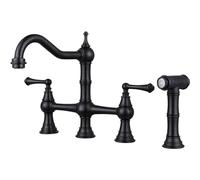 Tocca del mixer da cucina in bronzo antico, rubinetto del ponte in ottone con spruzzatore laterale per lavello da cucina, rubinetto da cucina durevole ed elegante, installazione facile, design
