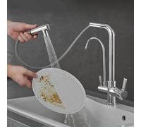 Tocca del mixer per lavello da cucina a 3 vie con soffione cromata, rubinetto filtro per acqua a doppia modalità per la pulizia e le soluzioni di acqua potabile LWX
