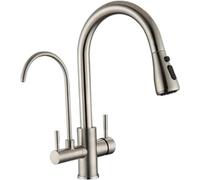 Tocca per lavello da cucina a 3 vie con spray estraibile - 3 in 1 ARC ad alta parte del mixer per acqua potabile - Purificatore filtro per acqua per finitura spazzolata per uso domestico e cucina LWX