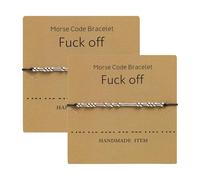 Toced 2 paia di braccialetti Morse Code placcati in argento con perline su cordoncino di seta, braccialetto dell'amicizia regalo con biglietto di significato, messaggio segreto regalo per amici