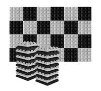 TOCHCA 24 Pezzi 25X25X5Cm Studio Acustico Schiuma Insonorizzata Piramide Isolamento Rumore Trattamento Assorbimento Suono Nero+Grigio