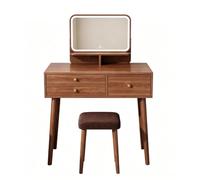 Tochetto Mid-Century con Specchio, Piccolo Tavolo Trucco per Camera Noce | Specchio HD 3 Colori, Ripartizione Zone, Grande Specchio 26 Pollici, Risparmio Spazio, Gambe Legno Solide