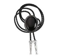 Tochispa cravatta bolo per uomo, fatto a mano western cowboy lega mix naturale pelle Bolo Tie, Cravatta Ovale Pietra Nera, Small