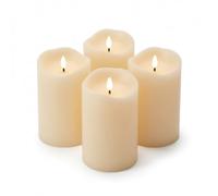 ToCi 4 candele a LED color crema, Ø 7,5 x 15 cm, senza fiamma, in vera cera con timer e stoppino nero, candele a LED per avvento, funerale e decorazione da tavolo, funzionamento a batteria