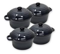 ToCi 4 x piccole ciotole con coperchio | Mini stampi da forno in ceramica 200 ml | pirottini rotondi Ø 10 x 5 cm | piccolo teglia | Colore: antracite in set da 4 pezzi