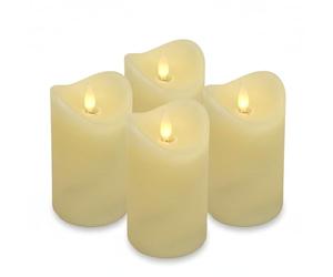 ToCi - Set di 4 candele a LED in vera cera, senza fiamma, con luce mobile e timer, colore: crema Crema - Ø 7,5 x 10 cm.