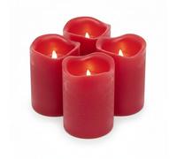 ToCi - Set di 4 candele LED con funzione timer, candele in vera cera senza fiamma, con luce tremolante, diametro 5 x 6,5 cm, colore: rosso