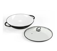 ToCi Wok Antiaderente, Wok Professionale Rivestito di Smalto, Padella Wok Antiaderente con Coperchio e Manici, Padella Wok Induzione per Piani a Induzione, Ceramica, Gas, Fornelli e Forno Elettrici