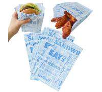 Tocnvoe - 200 Pezzi Carta Alimentare Anti Grasso, 18x12x7 cm, Parola Blu, Durevole, Resistente All'umidità e al Grasso, Sacchetto di Carta per Panini, Hamburger, Snack