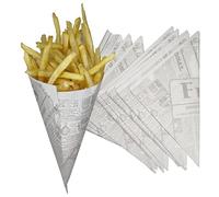 Tocnvoe - Carta Cono, 100 unità, Il Contenitore per Patatine Fritte, Paper Cone, Carta Oleata, Sacchetti Anti Grasso, Sacchetti di carta, Piatti da Asporto, 17x17x24 cm