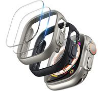 TOCOL 2 Pezzi Cover per Apple Watch Ultra/Ultra 2 49 mm, iWatch Ultra Case con 2 Pezzi 9H Vetro Temperato, Senza Bolle Anti-Graffio HD Clear Pellicola per iWatch Ultra/Ultra 2 49 mm - Nero/Originale