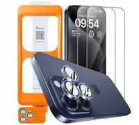 TOCOL Pellicola Vetro Temperato per iPhone 15 Pro Max con Pellicola Fotocamera, Rimozione Automatica Della Polvere, Senza Bolle, Anti-Impronte, Durezza 9H, Copertura Completa, Trasparente