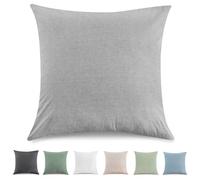 TOCOMOA Federe Cuscino Letto 40x40 cm Set Da 2, Copricuscino Letto Cotone Lavato Al 100%, Aspetto Lino E Federa Traspirante Grigio chiaro Con Cerniera