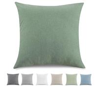 TOCOMOA Federe Cuscino Letto 40x40 cm Set Da 2, Copricuscino Letto Cotone Lavato Al 100%, Aspetto Lino E Federa Traspirante Verde Con Cerniera