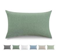TOCOMOA Federe Cuscino Letto 40x60 cm Set Da 2, Copricuscino Letto Cotone Lavato Al 100%, Aspetto Lino E Federa Traspirante Verde Con Cerniera