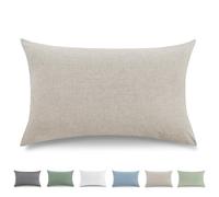 TOCOMOA Federe Cuscino Letto 40x60 cm Set Da 2, Copricuscino Letto Cotone Lavato Al 100%, Aspetto Lino E Federa Traspirante Beige Con Cerniera