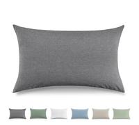 TOCOMOA Federe Cuscino Letto 40x80 cm Set Da 2, Copricuscino Letto Cotone Lavato Al 100%, Aspetto Lino E Federa Traspirante Grigio scuro Con Cerniera