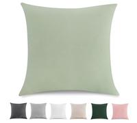 TOCOMOA Federe Cuscino Letto 80x80 cm Set Da 2, Copricuscino Letto Cotone Lavato Al 100%, Aspetto Lino E Federa Traspirante Verde chiaro Con Cerniera