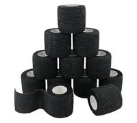 Tocone 12 Rotoli Benda Elastica Bendaggio Adesiva Coesiva Benda Nastro Elastico Autoadesivo Salvapelle Sport Nastro Bendaggio Sportivo per Mani, Piedi, Ginocchia, Braccia 5cm x 4.5m (Nero)