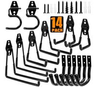 TocTen Ganci da garage, confezione da 14 ganci da parete in acciaio massiccio resistente, kit di ganci per montaggio a parete con rivestimento antiscivolo, ganci per appendere attrezzi da giardino e