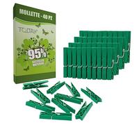 Today Eco - 40 Mollette da bucato 95% plastica riciclata, Made in Italy, Antisegno, Ecologiche, Antiruggine, da plastica post consumo. Misura grande, Resistenti Antivento per panni