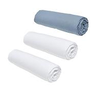 TODAY Essential - Set di 3 lenzuola, 140 x 190 cm, 2 persone, 100% cotone, gesso/denim