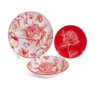 Today Home, Servizio piatti per 6 persone, 18 pezzi, Porcellana, Rosa Rossa
