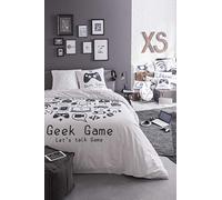 TODAY Parure ADO - Copripiumino 220 x 240 cm + 2 federe 63 x 63 cm, 100% Cotone 57 Fili, Motivo Geek Game