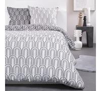 TODAY Parure da letto matrimoniale con stampa geometrica arrotondata in cotone Sunshine, bianco e grigio, 220 x 240 cm