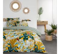 Today Set copripiumino matrimoniale Sunshine stampa tropicale giallo e verde 240 x 260 cm