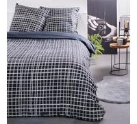 TODAY Sunshine - Parure da letto matrimoniale con stampa a quadretti, 220 x 240 cm, colore: Blu marino