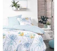 TODAY Sunshine - Parure da letto matrimoniale con stampa tropicale, 220 x 240 cm, colore: bianco e blu