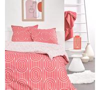 TODAY Sunshine - Parure da letto matrimoniale in cotone con stampa geometrica, 220 x 240 cm, colore: rosa corallo/bianco