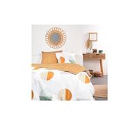 TODAY Sunshine - Parure da letto matrimoniale reversibile, in cotone, con stampa a cerchi, 240 x 260 cm, colore: Bianco/Arancione