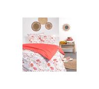 TODAY Sunshine - Parure da letto matrimoniale reversibile in cotone con stampa floreale, 240 x 260 cm, colore: Rosso corallo/bianco
