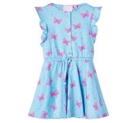 Toddler Girls Dress, Blue Sleeveless with Buttons, Ruffles, Butterfly & Heart Print, Cotton Blend, Size for .- Years, Comfortable & Breathable Kids Clothes, multicolore, 110