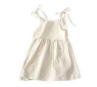 Toddler Kids Girls Solid Cotton Linen Tasche Senza Maniche Cinghie da Spiaggia Abito da Principessa Vestito Farfalle