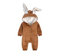 Toddler Neonati maschi Abbigliamento per ragazze Cerniera Tuta con cappuccio Pagliaccetto Manica lunga Tuta Outfit Autunno Inverno Vestiti caldi Velluto Marrone 90 1-2 anni
