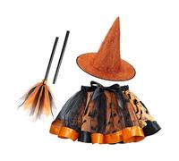 Toddler Witch Costume - 3 pezzi Witch TUTU TUTET per ragazze di età compresa tra 2 e 8 anni - Include cappello da strega, gonna a scope e tutù - Halloween Dress Up Costume per bambini