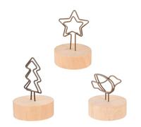 Toddmomy 15 Pezzi Clip Portafoto Base in Legno e Metallo, Portamemo e Fermagli per Note, Decorazioni per Matrimoni e Feste Forme a Stella, Albero e Volatile