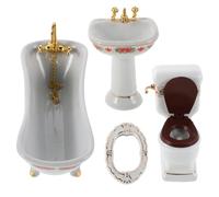 Toddmomy 1set Miniature Bathroom Accessories Set Scale Ceramic Dollhouse Furniture Includes Bathtub Toilet and Basin for Creative Play