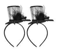 Toddmomy 2 fasce per capelli a cilindro in rete glitterata: accessorio per feste di Carnevale con paillettes argentate, mini cappello da mago con velo per photo booth e occasioni festive