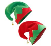 Toddmomy Cappelli da Elfo Natalizio 2 Pezzi Copricapi a Ventaglio Rossi e Verdi Campanelli Peluche per Feste e Foto
