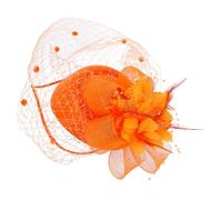 Toddmomy Fascinator Vintage a Rete Arancione Piume, Piccolo Cappello Elegante e Leggero, Accessorio per Chioma da Donna per Tea Party e Occasioni Varie