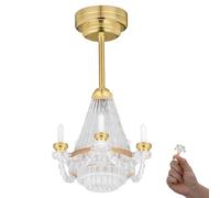 Toddmomy Lampadario in miniatura per casa delle bambole in scala 1/12, lampada da soffitto a LED a batteria, con candela fatta a mano, decorazione per casa delle bambole e giochi di finta ragazza (oro