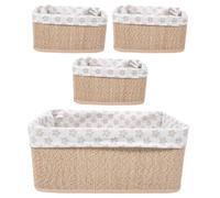 Toddmomy Set di 4 cestini portaoggetti intrecciati naturali per libri - Cestini organizer da scaffale con fodere - intrecciati per riporre oggetti nella cameretta e organizzare l'armadio